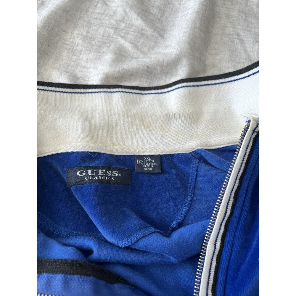 Y2K Vintage Men's Guess Jeans Blue Velour Polo Shirt Long Sleeve Collar Size XXL - Picture 8 of 8
